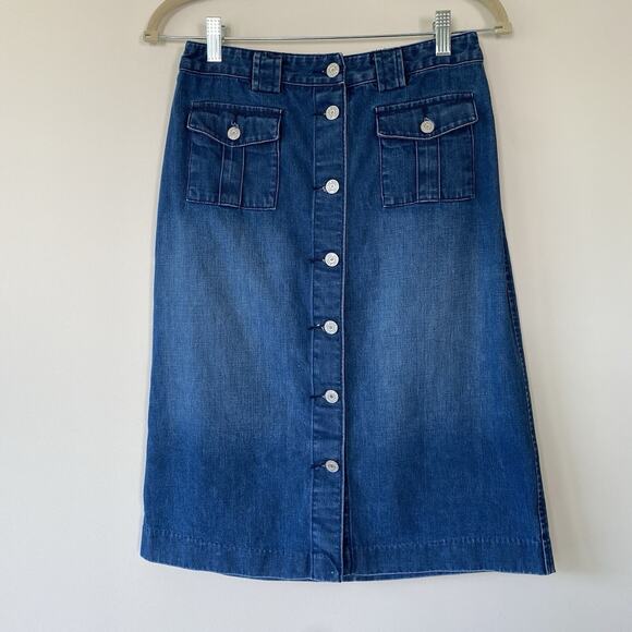 GAP Dresses & Skirts - Vintage Gap Jeans Denim Skirt Womens Button Front Pockets Knee Length Size 2